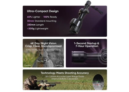 HikMicro Alpex 4K Lite A40EL LRF, Lunetă Night Vision Ultra-Ușoară
